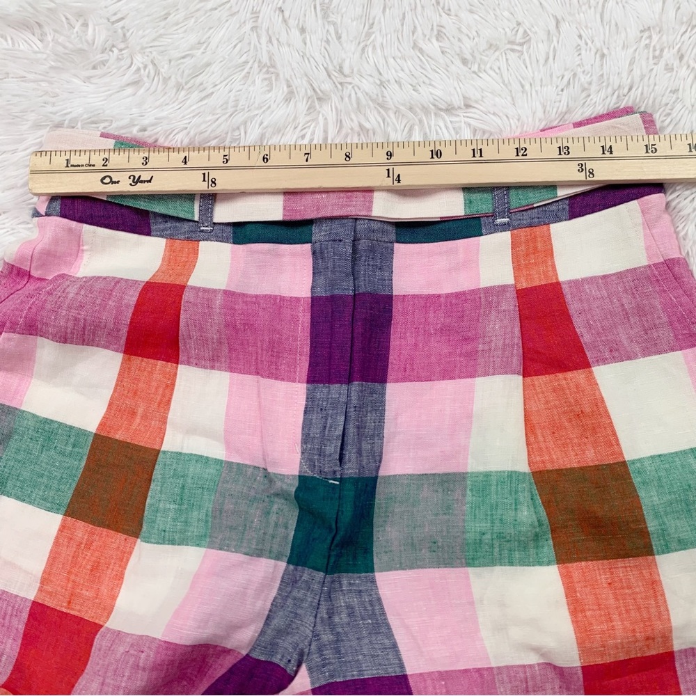 Boden Alma high rise Tie Waist Linen Shorts Bonbon Pink, Flambe Check - Picture 7 of 11